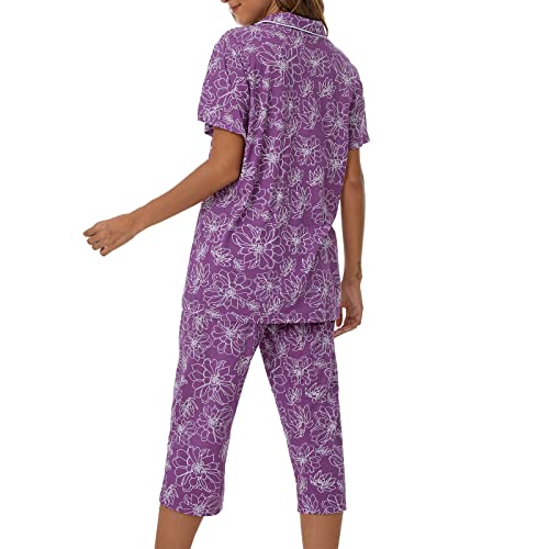 Image of Tugege Capri Pajamas Set Womens Button Down Short Sleeve Lounge Sets Sleepwear Notch Collar Top & Capri 2 Piece PJ Sets
