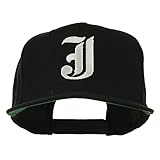 Old English J Embroidered Flat Bill Cap - Black OSFM