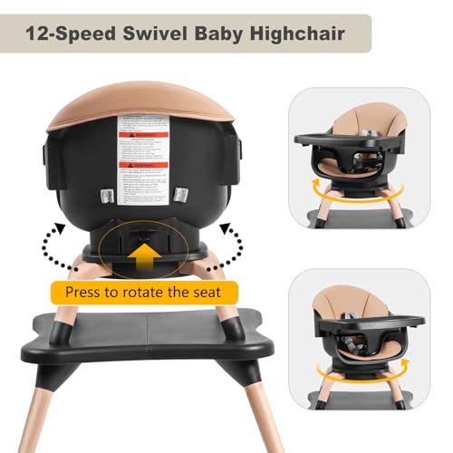 Image of Baby High Chair, 7 in 1 Convertible High Chairs for Babies and Toddlers, Kids Learning Table, Building Block Table, Toddler Dining Chair with 360 Rotating Seat, 5-Point Safety Harness (Black)