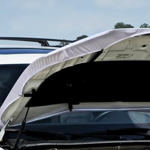 Image of [Hood's Flags] Solid White Car Hood Cover 63 inchx47 inch (160x120cm) - Universal Fit for Cars, SUVs, or Pickup Trucks - Stretch Polyester Spandex - Weather-Resistant with Secure Fasteners