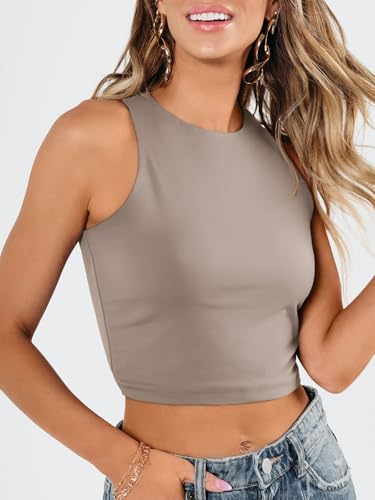 Image of EFAN Women's Double Lined Racerback Crop Tank Top | High Neck Slim Fit Sleeveless Workout Top, No-Bra Essential for Gym, Yoga & Going Out