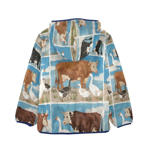 Farm Animals and Birds Pattern Toddler Fleece Jacket Girl Boys Hooded Fleece Jacket Coat Warm Outwear Zip-up 3-10T2