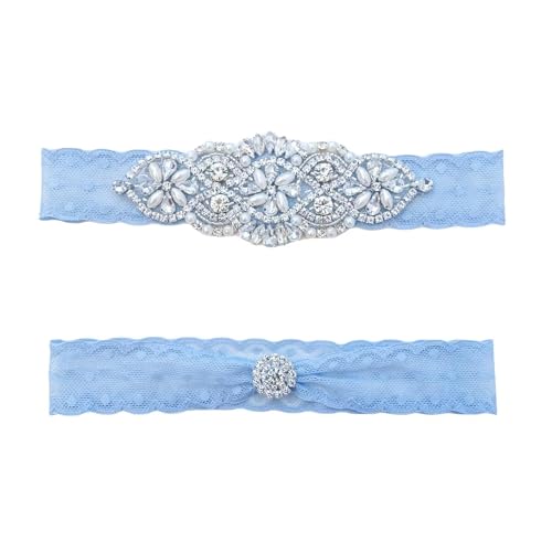 Blue Garters For Bride - Wedding Garter for Bride, Something Blue Gift for Bride, Gorgeous Pearl & Rhinestone Garter Belt Garter for Bride, Something Blue Wedding Gifts for Bride, Bridal Garter