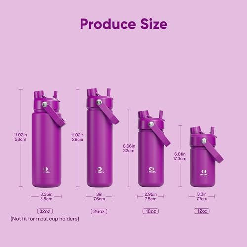 Image of ENCOOL Insulated Water Bottle with Straw Stainless Steel Water Bottle, Leak-Proof, BPA-Free, Double Wall Vacuum Keeps Cold for 24 Hours for Sports, Travel, School (32 oz, Bright Magenta)