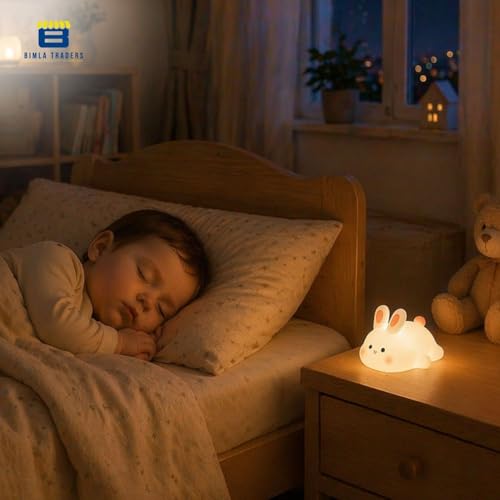 Image of Btag Kids Cute Little Bunny Night Light | Touch Silicone Animal Night Lamp | Ideal Gift for Boys, Girls, Toddlers, and Nursery (Bunny)