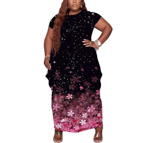 Image of YeGine Oversize Tshirt Dress Plus Size Short Sleeve Maxi Dress with Pockets