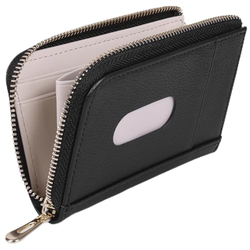 VISOUL Portafoglio Carta di Credito, Cerniere Porta Carte di Credito in Vera Pelle per Uomo, Blocco RFID Piccolo Porta Tessere con 5 Slot per Carte e 1 Tasca per Monete Nero+Grigio Chiaro