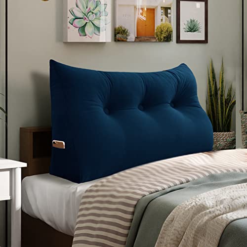 Roner Dorm Room Headboard Reading Pillow Back Support for Sitting Up in Bed Large Adult Backrest Wedge Lounge Cushion Body Positioning Bedrest Velvet Deep Blue Twin