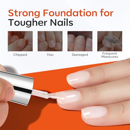 Image of modelones Rubber Base Top Coat Set, Builder Nail Gel No Wipe Glossy 2Pcs Clear Gel Polish Strengthener for Apex Building Nail Glue Long Lasting Shiny Protect Thin Weak Nails Soak Off U V Manicure Gift