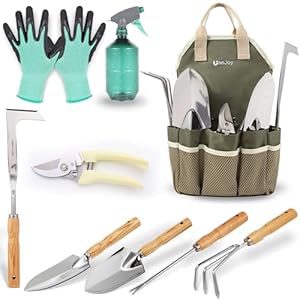 Gardening Tools Set of 9 Garden Hand Tools with Wooden Handles with Garden Bag for Tools Durable Hand Tools for Gardening,Weeding,Ideal Gifts for Women,Men,Parents and Grandparents