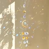 Goldener Mond Sonnenfänger mit Kristallprisma – Sonnenfänger Kristall für Fensterdeko – Eleganter Mond Sonnenfänger aus Messing für Haus, Büro oder Auto – Glas Windspiel als Lichtfänger & Geschenkidee