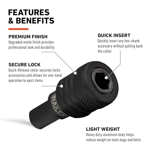 Railer Bit Holder Keychain 5pc - 1/4 inch Hex Shank Bit Holders - Quick Release Bit Holder for Nut Driver, Screwdriver & Drill Bits w/Key Chain Carabiner