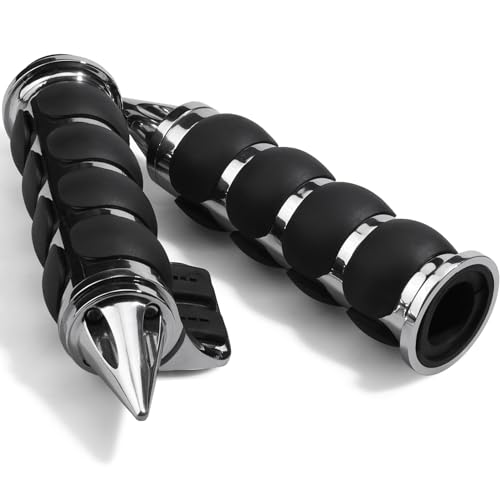 Motofoal 1 Inch Motorcycle Hand Grips Universal Non-Slip Rubber For Harley Davidson Street Glide Sportster 883 Honda Yamaha Suzuki Kawasaki Cruisers 25Mm Handlebar Throttle Grips Black Chrome cover