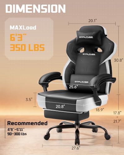 Image of GTPLAYER Big & Tall Gaming Chair, Wide Seat with Footrest, New Black