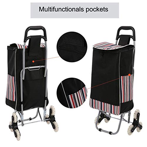 Folding Shopping Cart, Stair Climber Cart with Wheels, Foldable Compact Grocery Pull-Cart, Utility Cart Hand Truck, Waterproof Lightweight for Easy Storage