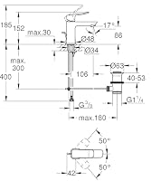 GROHE Dice, Waschtischarmatur, wassersparend (Wasserhahn für das Bad, Badarmatur mit Zugstangen-Ablauf, 15cm hoch, mit 3in1 Werkzeug, einfache Installation am Waschbecken), chrom, 1018560000 – Ansicht 2