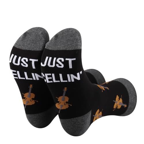 BDPWSS Cello Player Gift Just Cellin Novelty Socks Cellist Musician Gift Orchestra Cello Lover Gifts Music Themed Socks (Just cellin Sock)