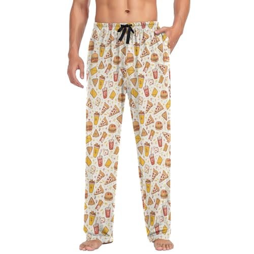 Men’s Cute Cartoon Fast Food Pajama Pants with Pockets, Comfortable Lounge Sleep Bottoms#1393
