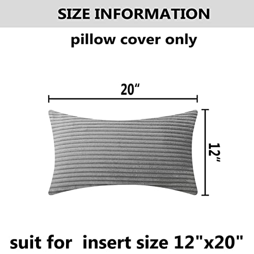 Home Brilliant Lumbar Pillow Cover Plush Velvet Corduroy Striped Rectangular Throw Pillows Pillow Case Cushion Cover, 12 X 20, Light Grey #TOP4