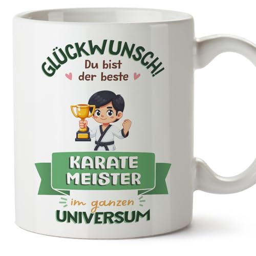MUGFFINS Tazas para MAESTRO DE KARATE hombre - En Alemán - Bester im Universum, Trophäe - 11 oz / 330 ml - Regalo original y divertido