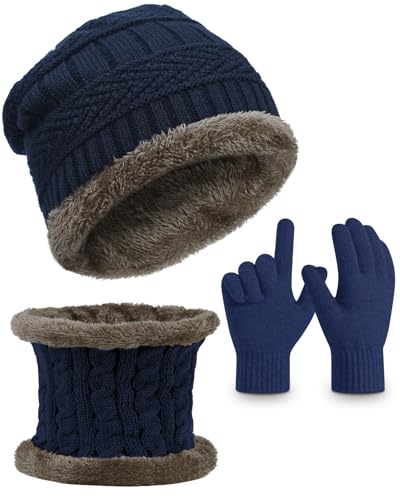 Image of EAONE Kids Winter Hat Gloves Scarf Set, Knitted Toddler Beanie Cap, Mitten Gloves, and Neck Warmer for Boys Girls Aged 5-12