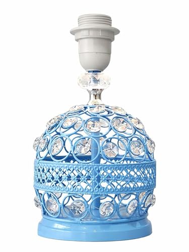 Image of Modern Small Crystal Table Lamp,Contemporary Bedroom Bedside Nightstand Lamp,Morden Minimalist, Desk Globe Lamp for Living Room Girls Kids Room, White Fabric Shade (Blue)