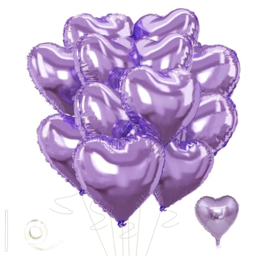 Image of Light Purple Heart Balloons,18 Inch Light Purple Foil Mylar Love Heart Shaped Balloons for Anniversary Wedding Engagement Celebration Birthday Party Baby Shower Valentines Decorations(12Pcs)