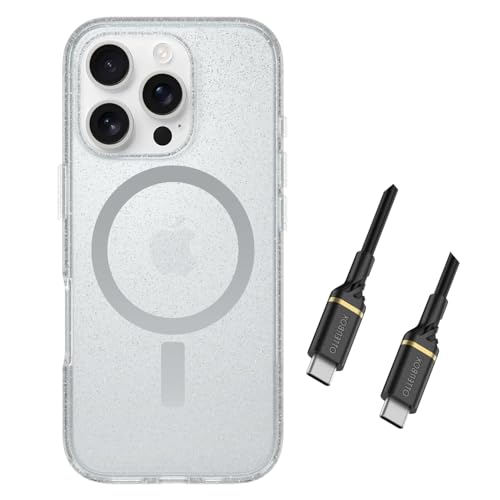 Coque iPhone 16 Pro Max OtterBox Symmetry paillettes pour style urbain et câble USB-C