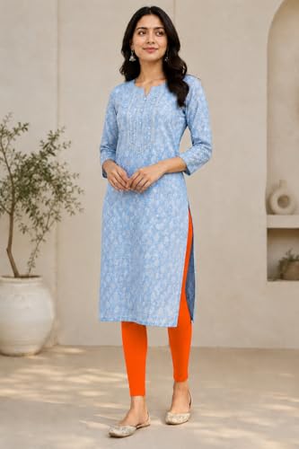 Image of Women's Cotton Lycra Ankle Length Leggings | Soft & Stretchable Everyday Wear