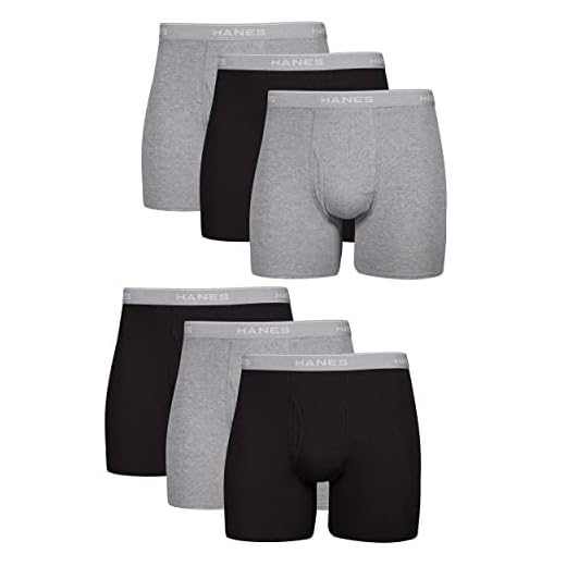 Hanes Cueca boxer Cool Dri com absorção de umidade, algodão que não sobe para homens, vários pacotes disponíveis, Pacote com 6 - Preto/Cinza, G