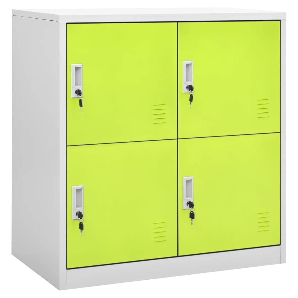 Armadio grigio chiaro e verde, 90 x 45 x 92,5 cm, robusto armadio in metallo in acciaio con 4 scomparti e serrature, armadietto moderno per ufficio, scuola, archivio e home office