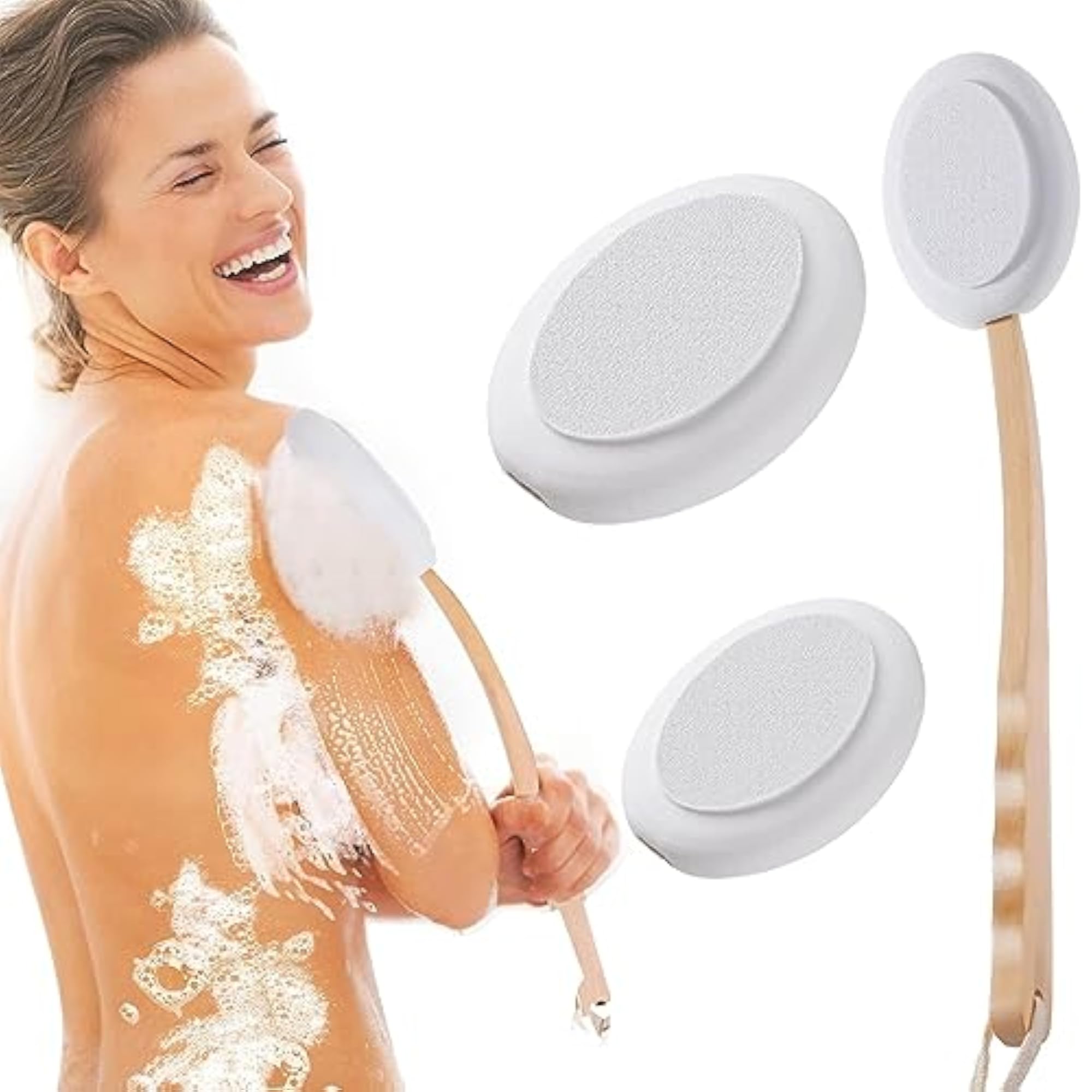 Long Handle Back Lotion Applicator with 3 Replaceable Brush Heads