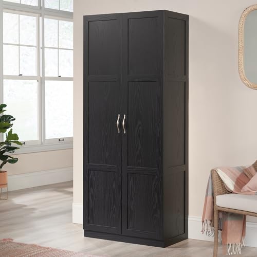 Image of Sauder Tall Storage Cabinet, Black, 4 Adjustable Shelves, Multi-Room Use