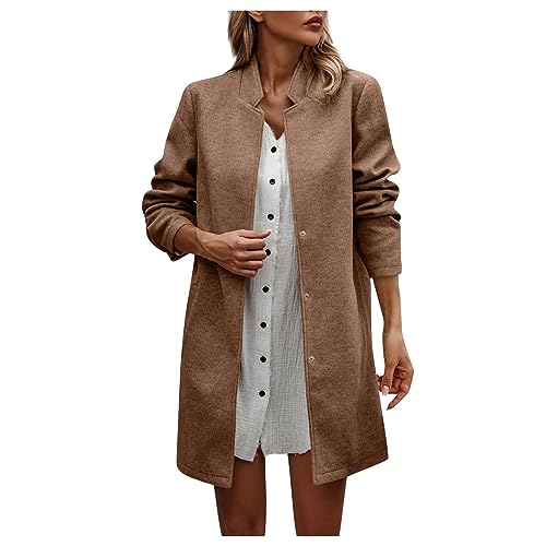 Manteau laine mélangée femme mi-long à col montant et coupe confort