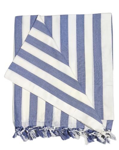Image of Arvore Bunkaar Pure Handloom 100% Soft Desi Bamboo Viscose Bhagalpuri Andi Chadar /Summer Blanket /Top Sheet /AC Blanket /Odhne Wali Chadar (Blue White, Striped, Single)