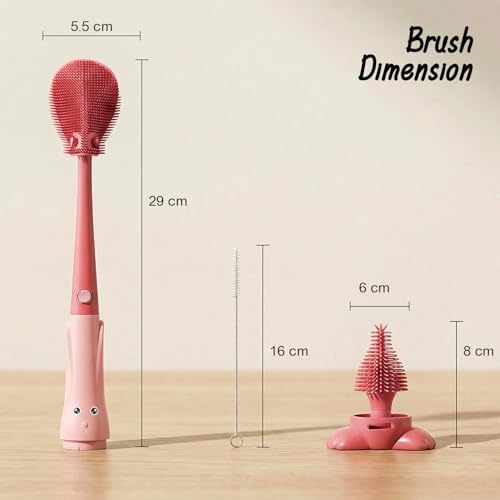 Image of TONY STARK Baby 3-in-1 Silicone Bottle Cleaning Brush Set | 360 Rotatable Handle, BPA-Free Soft Bristles for Cleaning Bottles, Nipples & Pacifiers Safely (Red1)