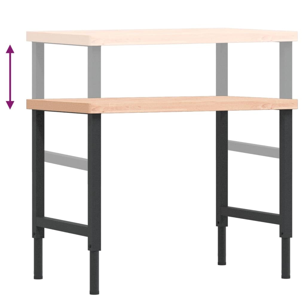 Banco da lavoro in legno massello di faggio rettangolare, 100 x 60 x (73-99,5 cm), stabile tavolo da lavoro con struttura in metallo verniciato a polvere, grande piano di lavoro per accessori per