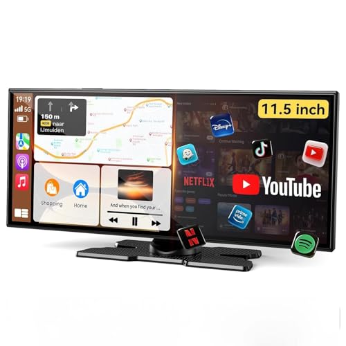 【YouTubeやNetflixが見れるアンドロイドナビ】kuayvan ディスプレイオーディオ 11.5インチ大画面のandroidポータブルカーオーディオ 4K Android 15システム 2+32GB大容量 Wi-Fi接続対応 ワイヤレスCarPlay/Android Auto 2分割画面 Bluetooth電話/音楽