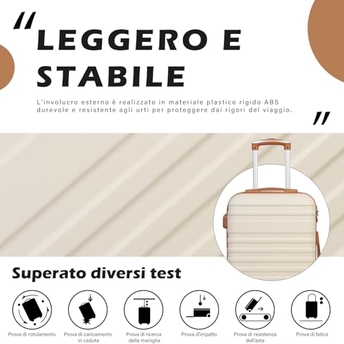 COOLIFE Set Valigie,Set di Valigie,Trolley da Viaggio con TSA Serratura di Sicurezza,1 Espandibile Bagaglio a mano e 1 Borsa da toilette Incluso (Albicocca/Bianco, Set di valigie 3pzs (20"))