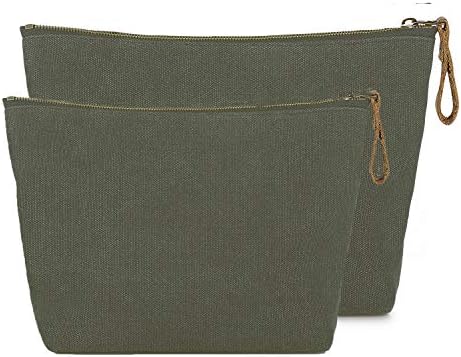 SMRITICanvas Large Cosmetic Bag Travel Makeup Organizer Women(Army Green, 2 pcs)