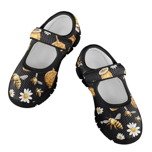 Forchrinse Ladybug Floral Print Mary Jane Shoes for Girls Walking Shoes Breathable Flat Sneakers for Toddler/Kids,Size 11-2