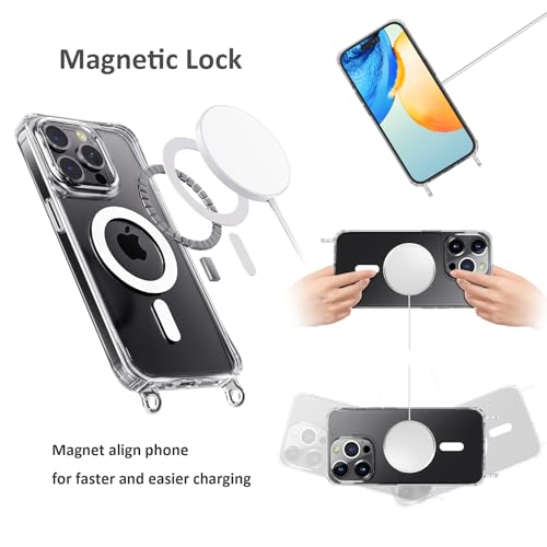 UnnFiko for iPhone 16 Pro Max Case Compatible with Magsafe Clear, Crossbody Phone Case with Shoulder...