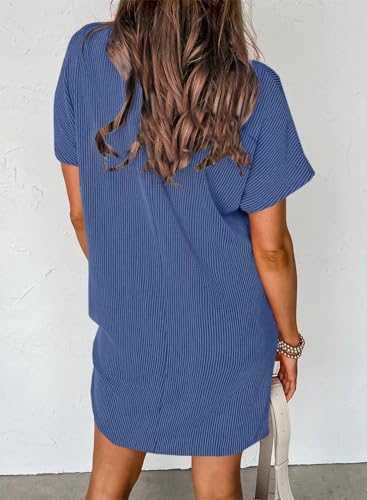 Image of Acelitt Womens Casual Summer Crewneck Short Sleeve Ribbed Mini Tshirt Dress, XS-3XL