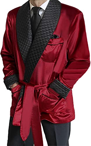SOCOOL Men's Short Velvet Smoking Robe with Belt Wedding Party Jacket Elegant Dinner Coat2