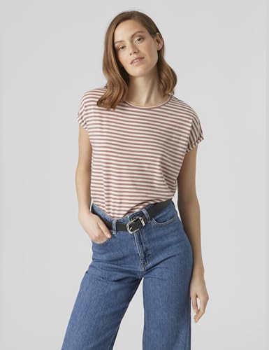 VERO MODA Damen Vmava Plain Top Stripe Ga JRS Noos Shirt, Nostalgia Rose/Stripes:Pristine, XL EU – Ansicht 2
