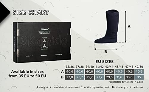 3Kamido Filz Stiefel Socken Innenschuhe Innenstiefel für Regenstiefel LANG Damen Herren Socke ERWÄRMUNGSEINLAGE AUS Filz Thermosocken Schwarz 47/48
