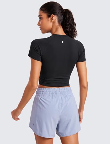 CRZ YOGA Seamless Womens Short Sleeve Crop Tops Breathable Slim Fit Gym Workout Shirts Athletic Running Basic Tee Top2