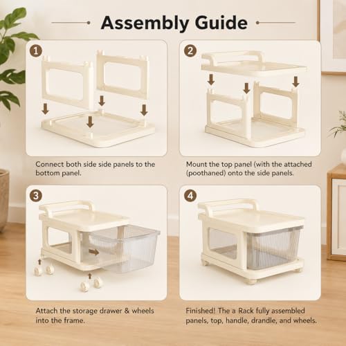 Image of URBAN LUXY Plastic Storage Drawer Organizer with Wheels | Multi-Purpose Chest of Drawers for Home, Office & Bedroom | Clothes, Toys & Stationery Organizer ((Ivory & Brown), 5 Layer)