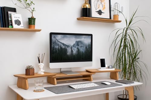 Image of Dual Monitor Stand Riser, Computer Monitor Stands for 2 Monitors, Extra Long Multifunctional Desktop Organizer Riser for Computer, Laptop (Brown)