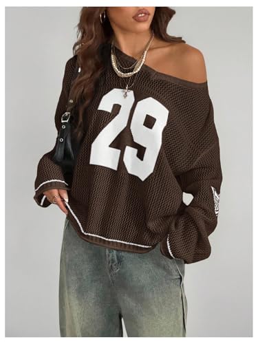 Image of Verdusa Women's Y2k Crochet Tops Jersey Shirts Graphic Going Out Summer Outfits Oversized Streetwear